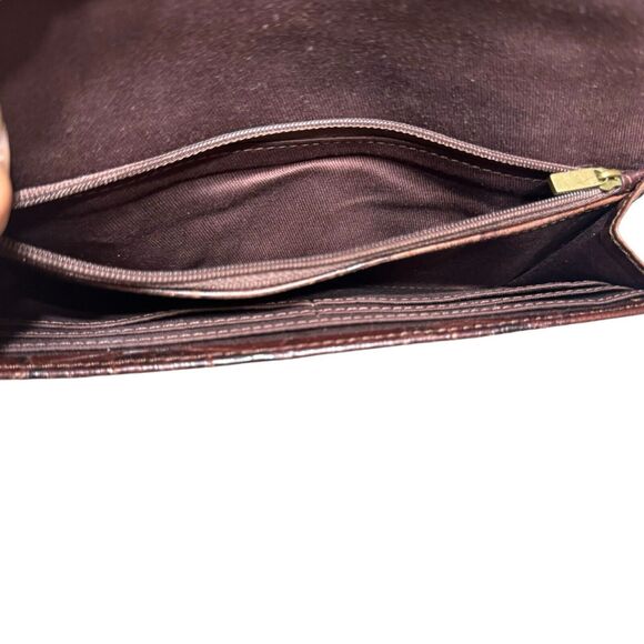 Fossil Snap Close Reddish Brown Crocodile Print Embossed Leather Wallet 7.25x4in - Picture 11 of 15